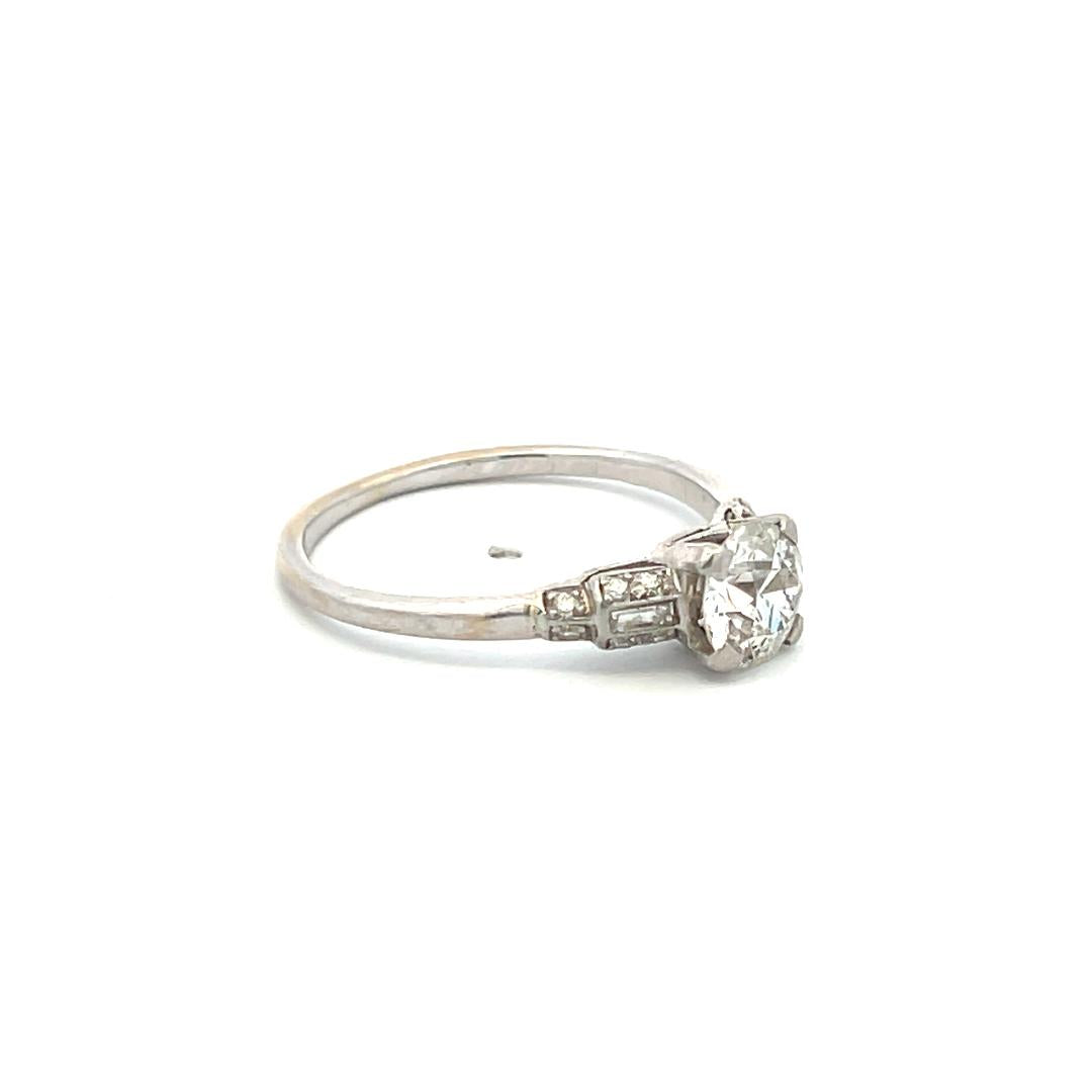 0.90 Carat Round Brilliant H SI1 Diamond Platinum Art Deco Ring