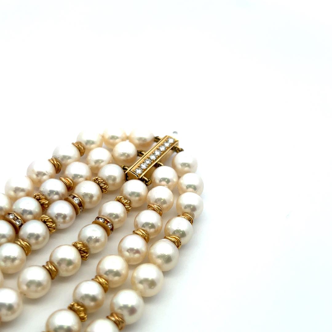 2.50 Carat Diamond & Pearl Bead Necklace in 18K Yellow Gold Vintage Estate