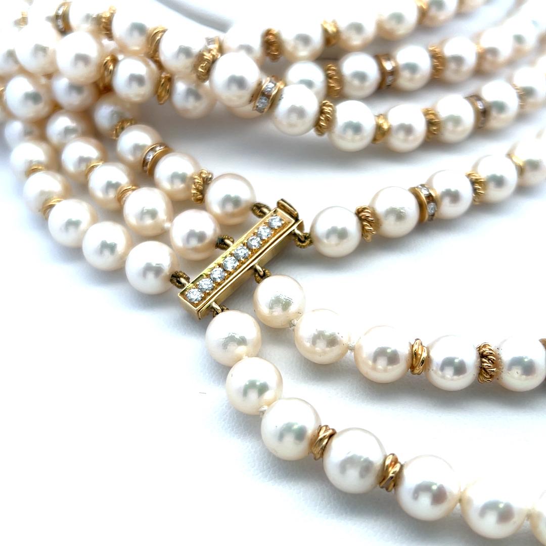 2.50 Carat Diamond & Pearl Bead Necklace in 18K Yellow Gold Vintage Estate