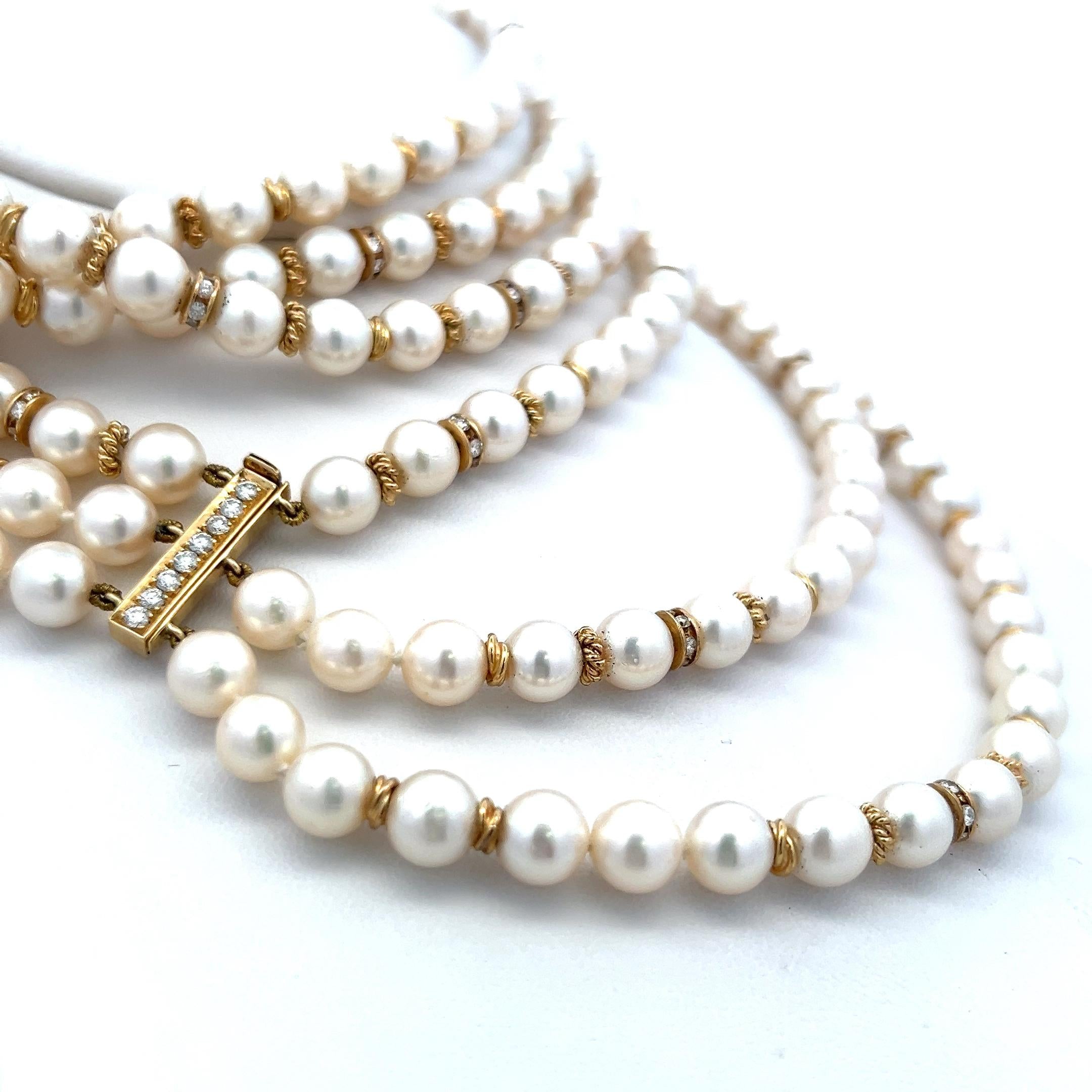 2.50 Carat Diamond & Pearl Bead Necklace in 18K Yellow Gold Vintage Estate