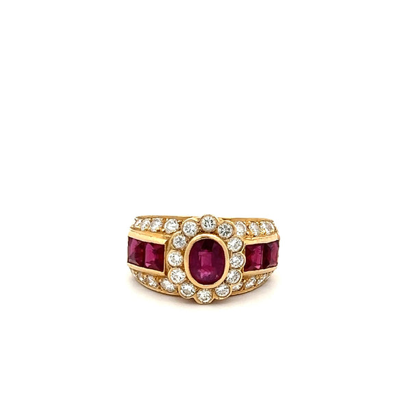1.30 Carat Rubellite 0.75 Carat Round Diamond 18K Yellow Gold Engagement Ring