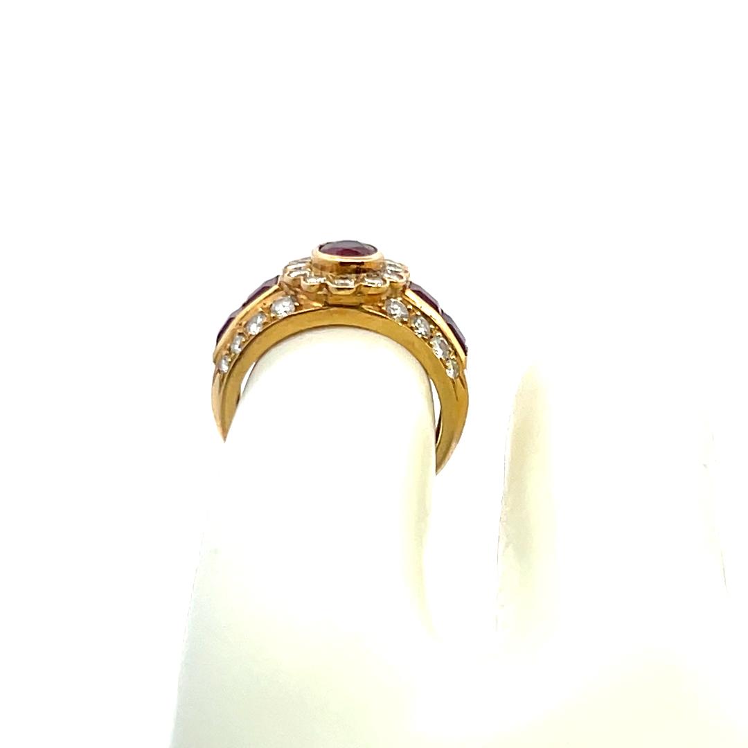 1.30 Carat Rubellite 0.75 Carat Round Diamond 18K Yellow Gold Engagement Ring