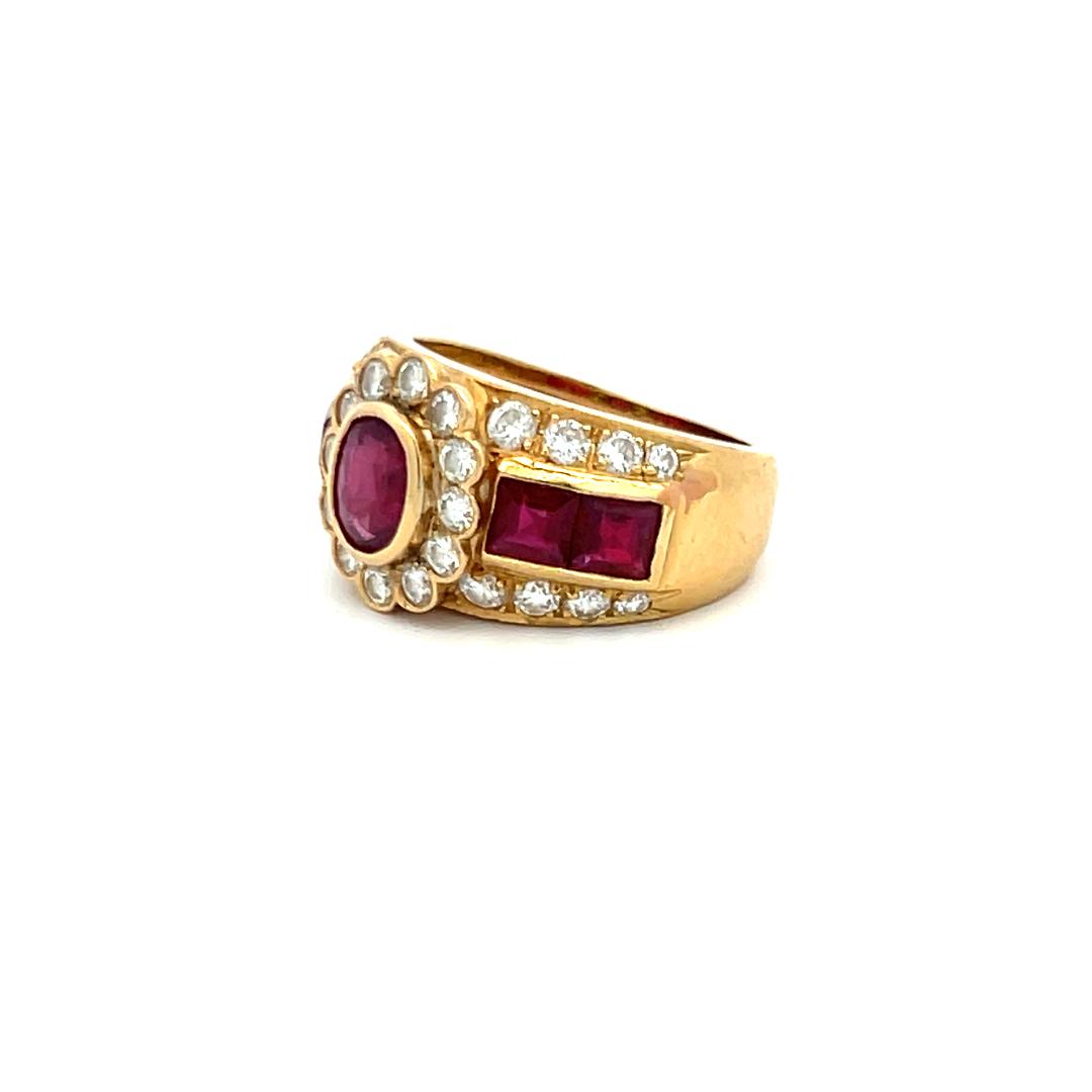 1.30 Carat Rubellite 0.75 Carat Round Diamond 18K Yellow Gold Engagement Ring