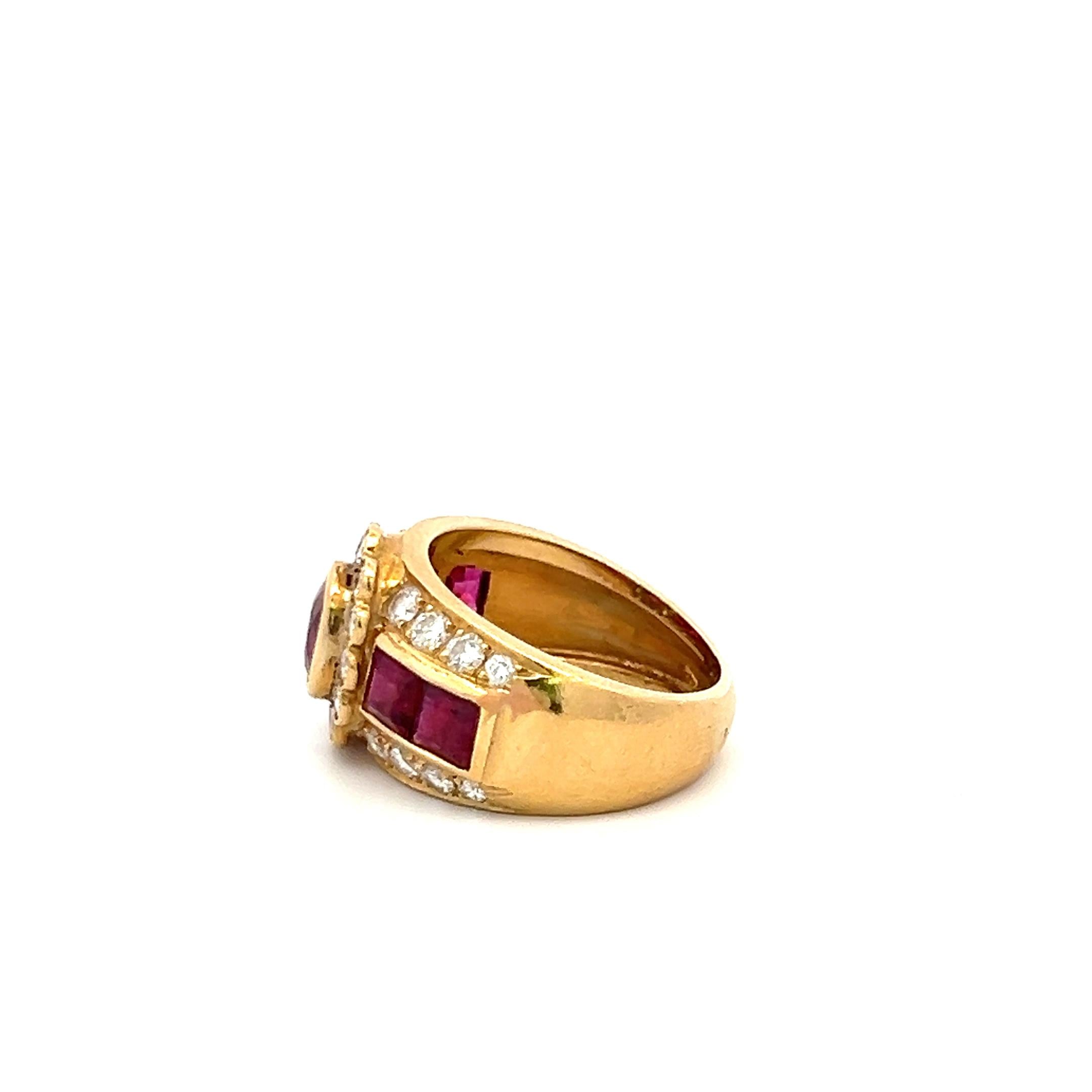 1.30 Carat Rubellite 0.75 Carat Round Diamond 18K Yellow Gold Engagement Ring