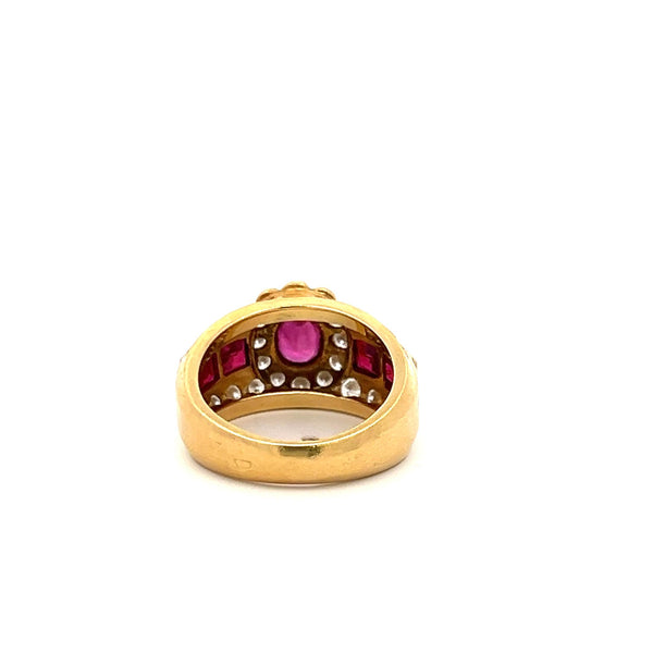 1.30 Carat Rubellite 0.75 Carat Round Diamond 18K Yellow Gold Engagement Ring