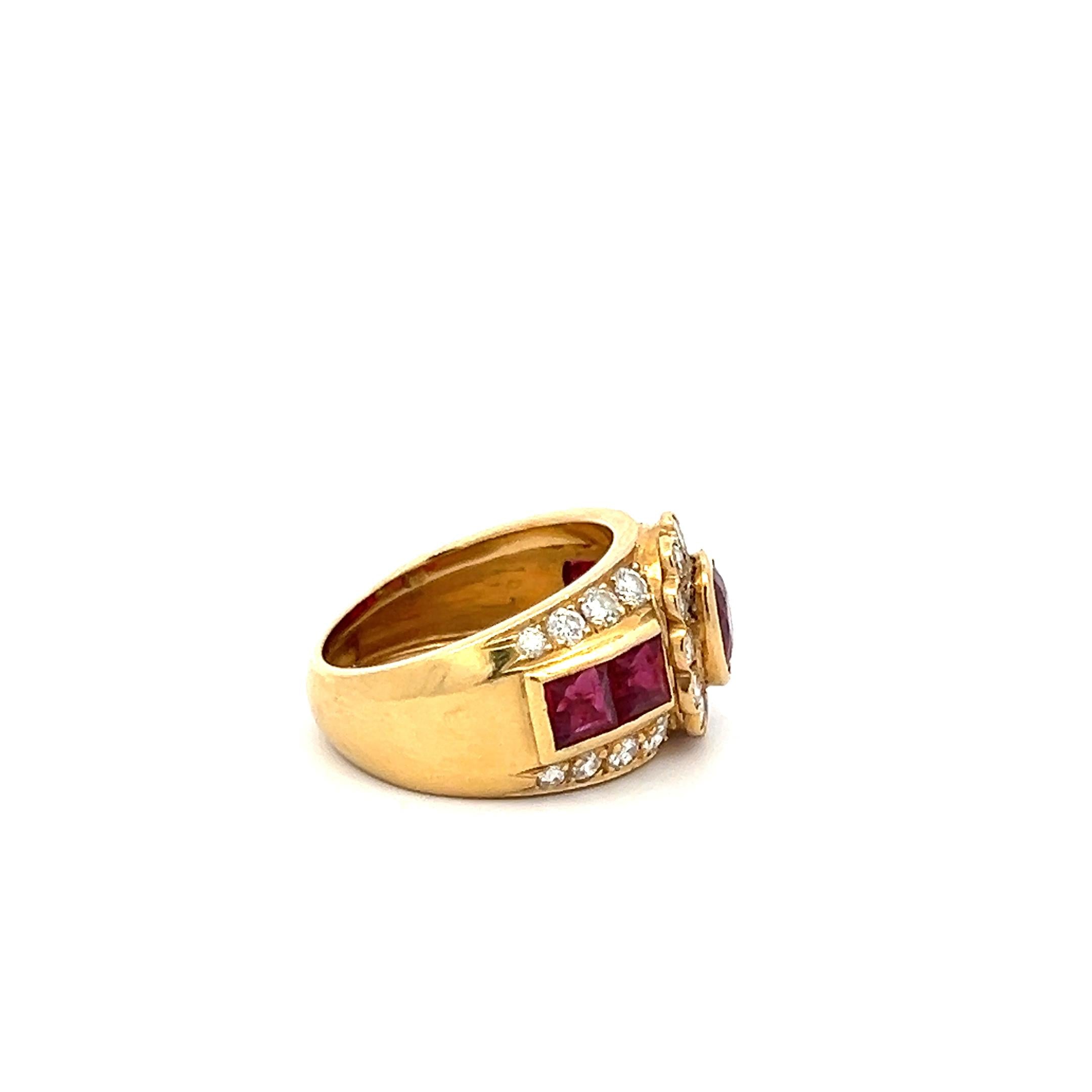 1.30 Carat Rubellite 0.75 Carat Round Diamond 18K Yellow Gold Engagement Ring