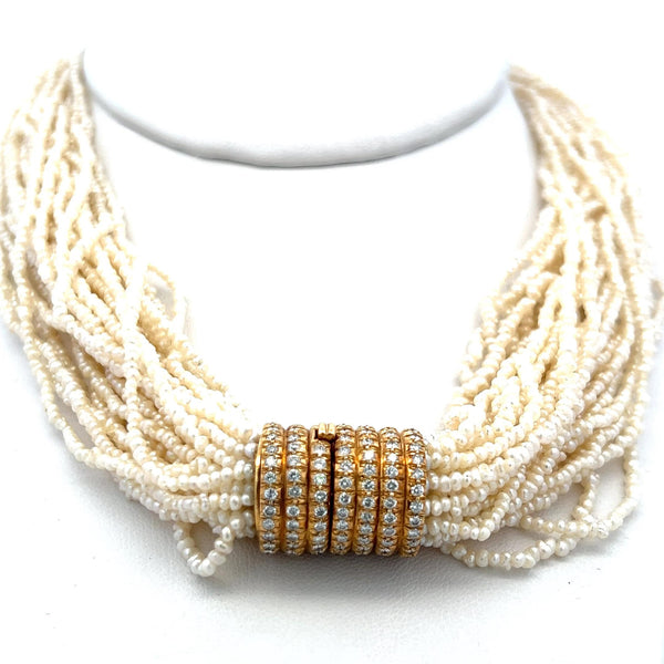 2.50 Carat Round Diamond 1.7-2.2MM Pearl 14Karat Yellow Gold Beed Necklace