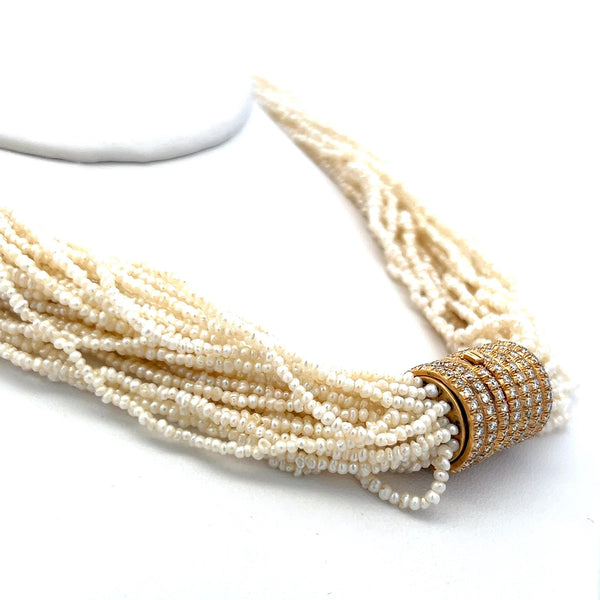 2.50 Carat Round Diamond 1.7-2.2MM Pearl 14Karat Yellow Gold Beed Necklace