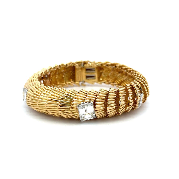 David Webb 5.00 Carat Emerald Cut F VS Diamond 18 Karat Yellow Gold Link Bracele