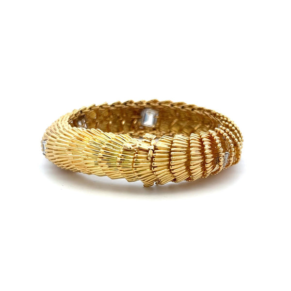 David Webb 5.00 Carat Emerald Cut F VS Diamond 18 Karat Yellow Gold Link Bracele