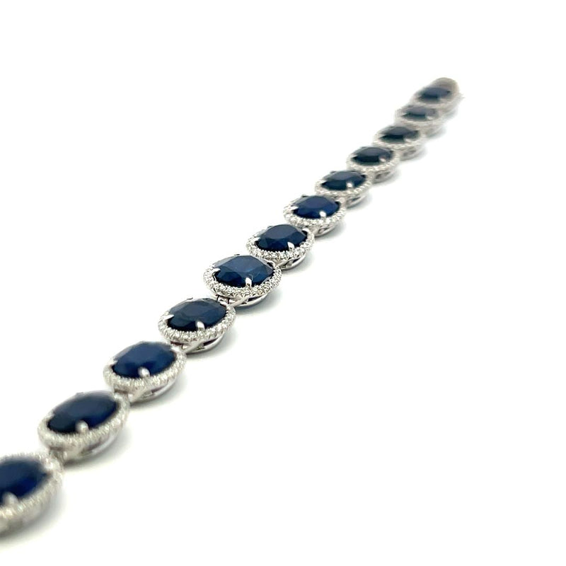 William Goldber 21.57 Carat Sapphire 2.00 Carat Round Diamond Plat Link Bracelet