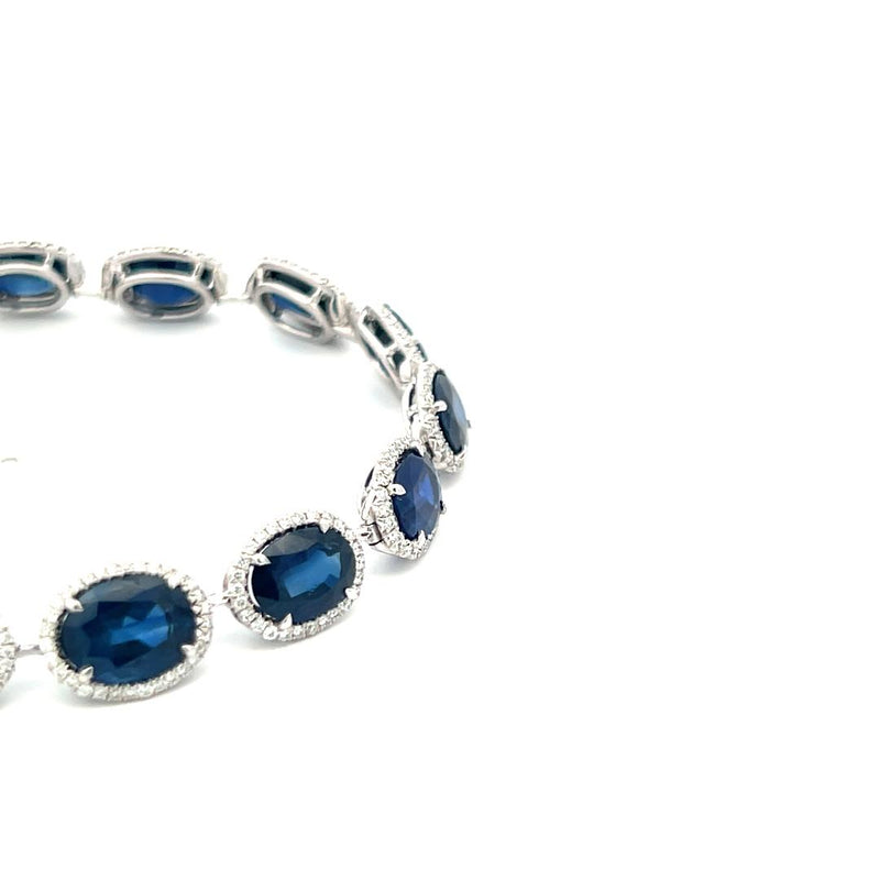 William Goldber 21.57 Carat Sapphire 2.00 Carat Round Diamond Plat Link Bracelet