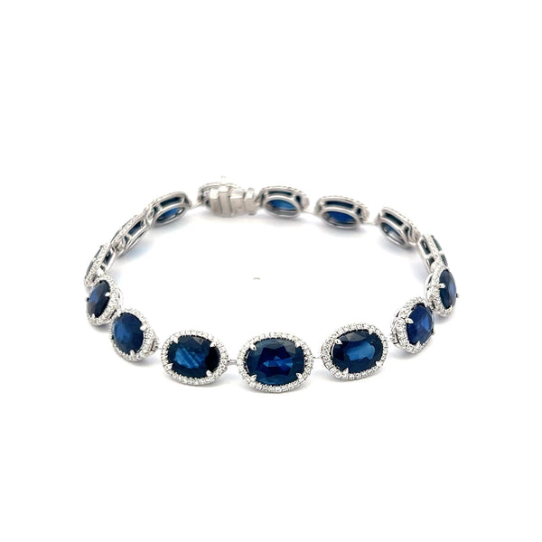 William Goldber 21.57 Carat Sapphire 2.00 Carat Round Diamond Plat Link Bracelet