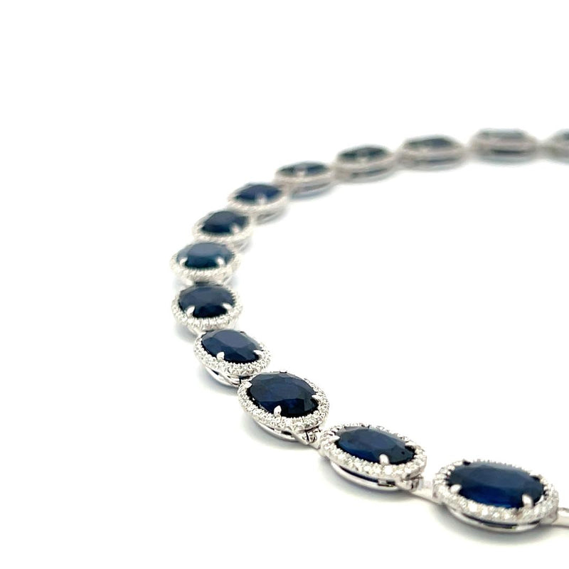 William Goldber 21.57 Carat Sapphire 2.00 Carat Round Diamond Plat Link Bracelet