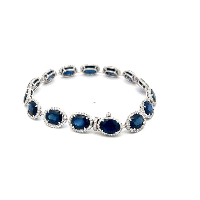 William Goldber 21.57 Carat Sapphire 2.00 Carat Round Diamond Plat Link Bracelet