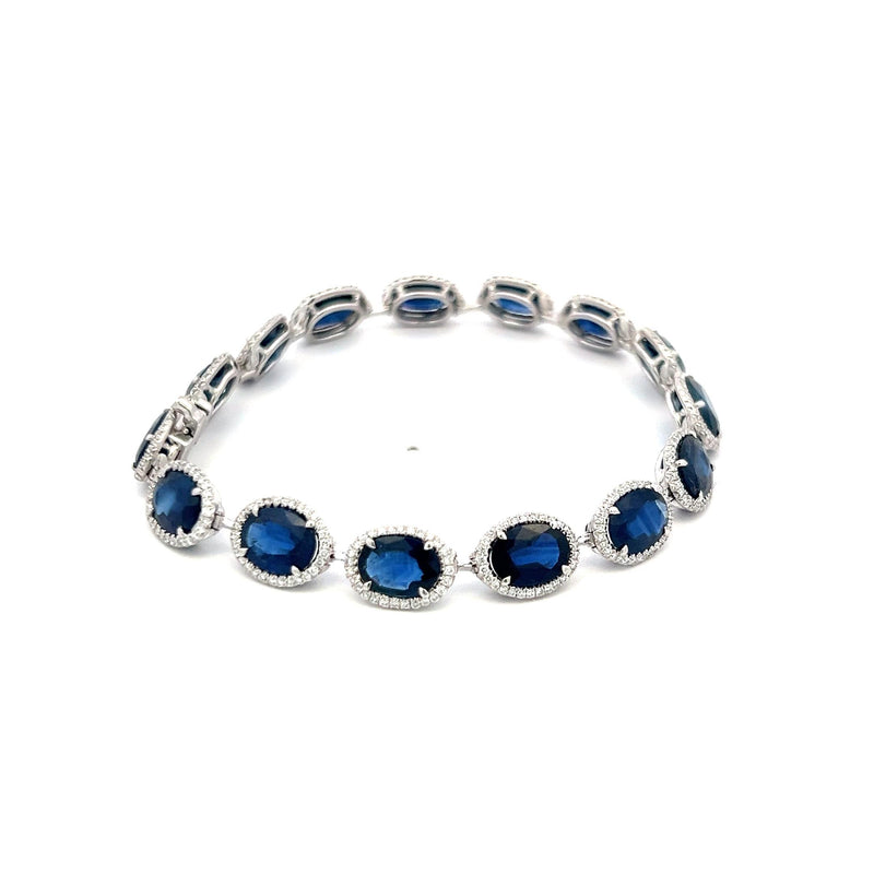 William Goldber 21.57 Carat Sapphire 2.00 Carat Round Diamond Plat Link Bracelet