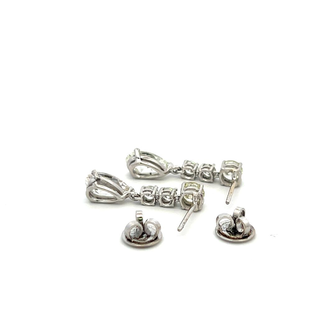 Platinum Drop Earrings with 4.25 Carat Round & Pear Diamonds J SI GIA