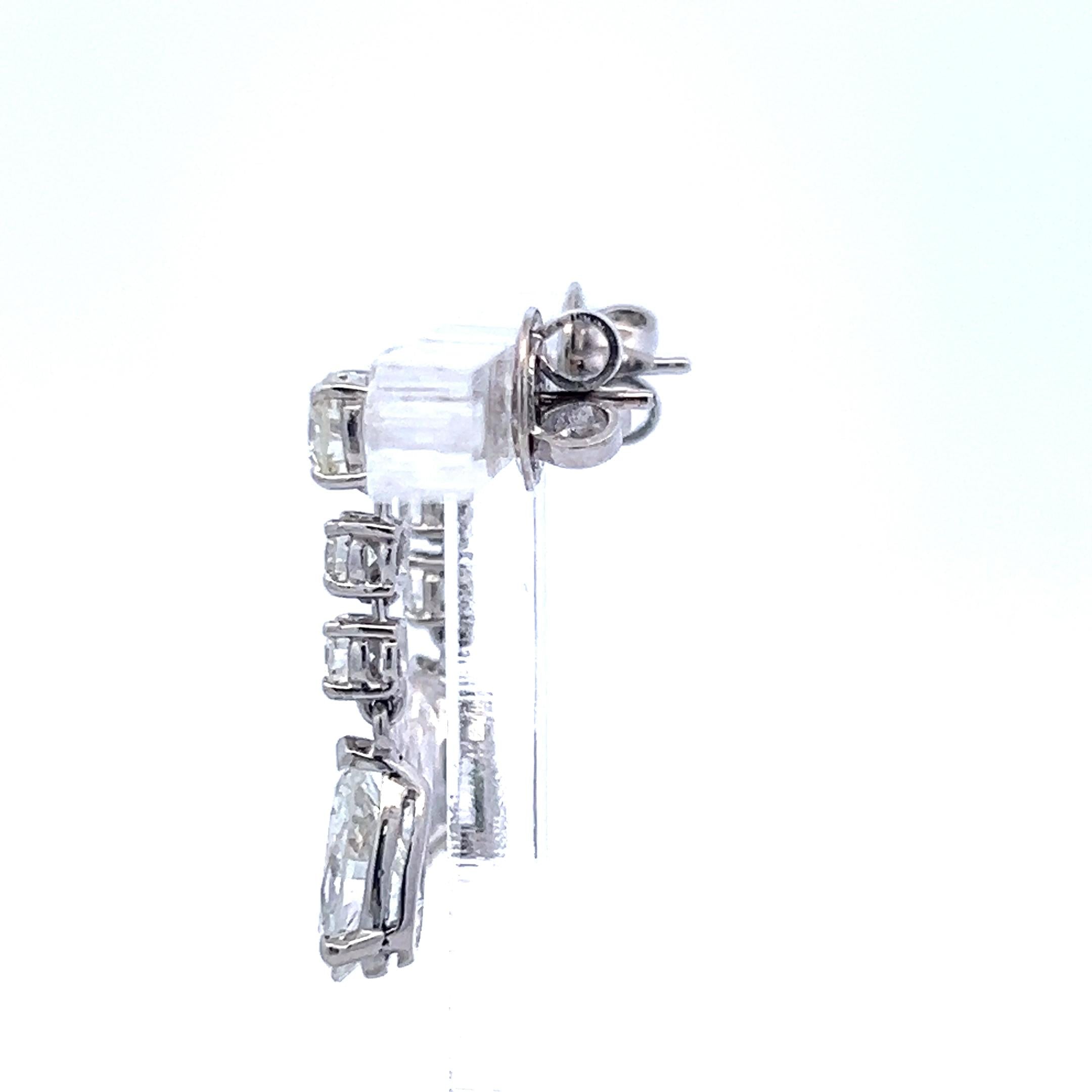 4.25 Carat Pear & Round Brilliant J SI Diamond Platinum Drop Earrings