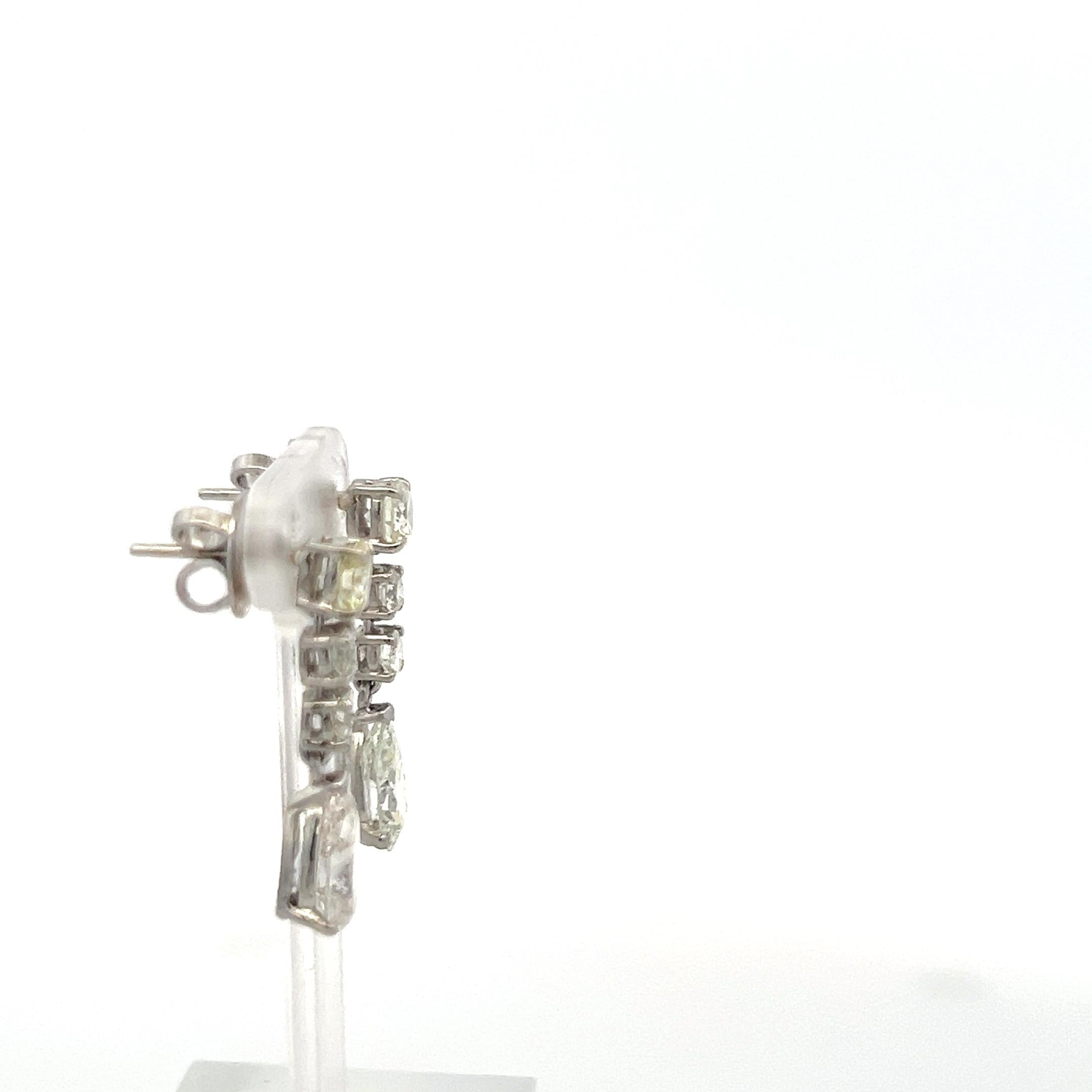 Platinum Drop Earrings with 4.25 Carat Round & Pear Diamonds J SI GIA