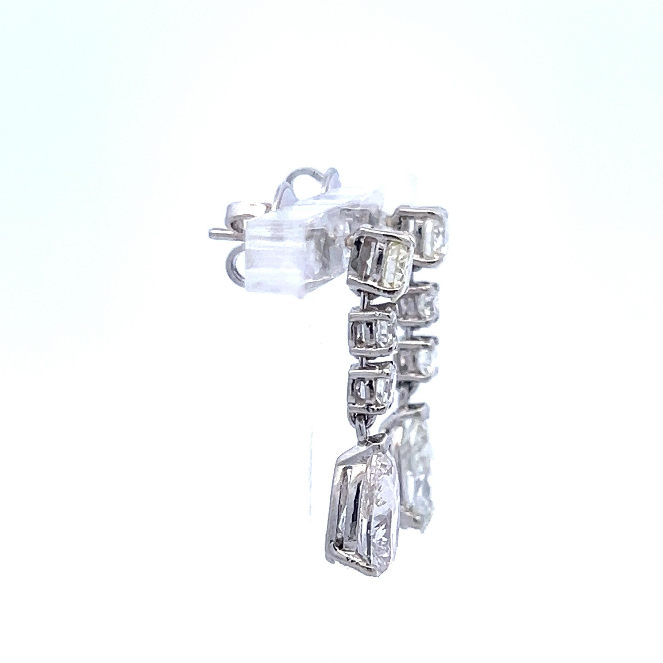 Platinum Drop Earrings with 4.25 Carat Round & Pear Diamonds J SI GIA