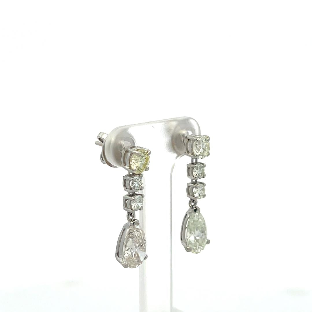 Platinum Drop Earrings with 4.25 Carat Round & Pear Diamonds J SI GIA