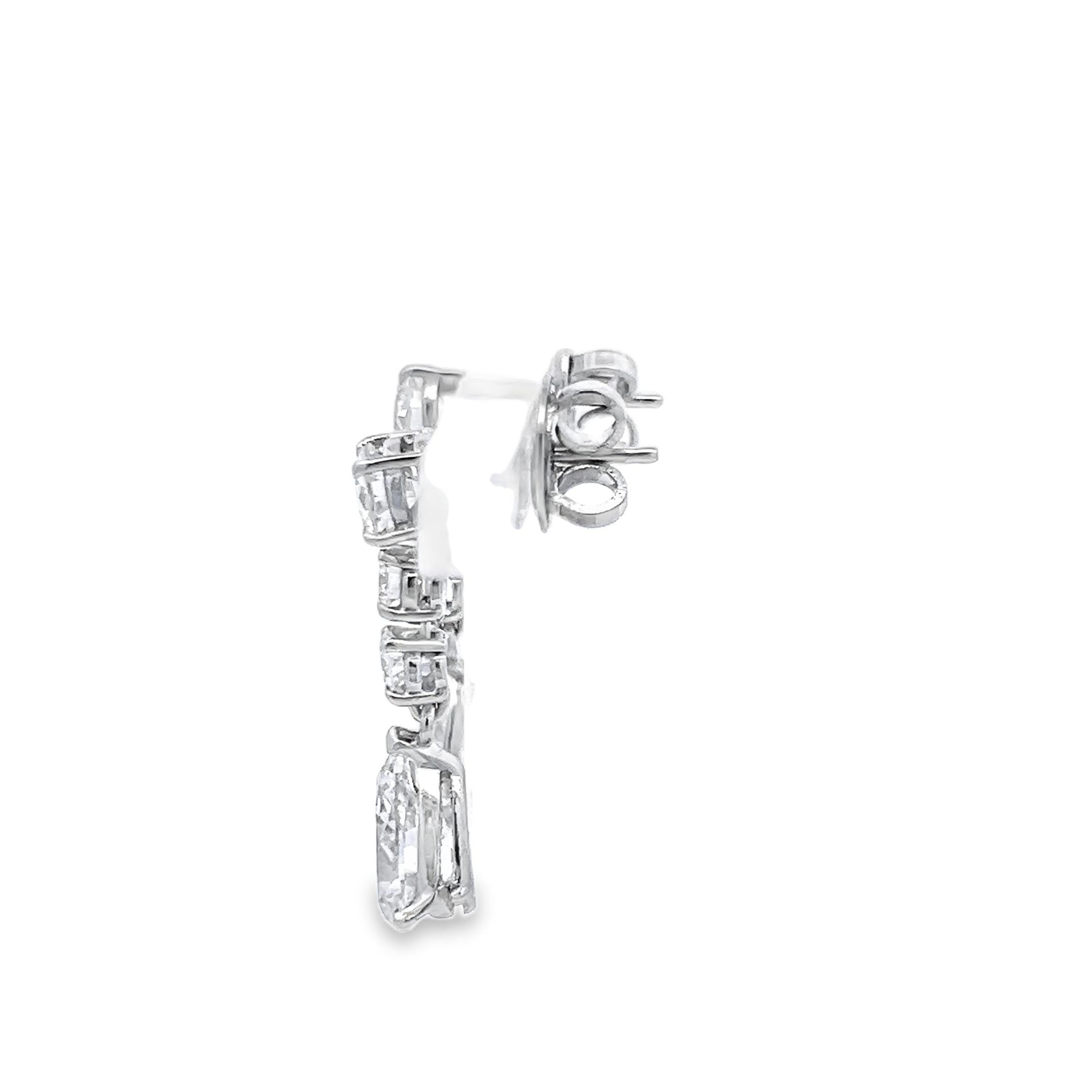 Platinum Drop Earrings with 4.25 Carat Round & Pear Diamonds J SI GIA