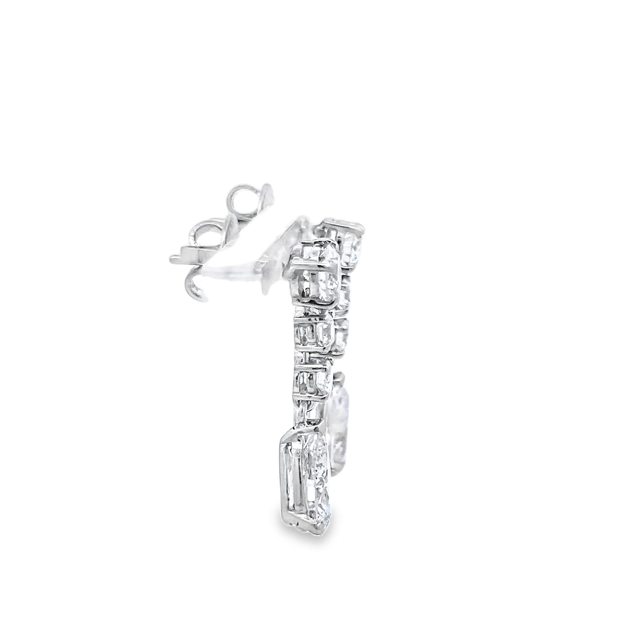 4.25 Carat Pear & Round Brilliant J SI Diamond Platinum Drop Earrings