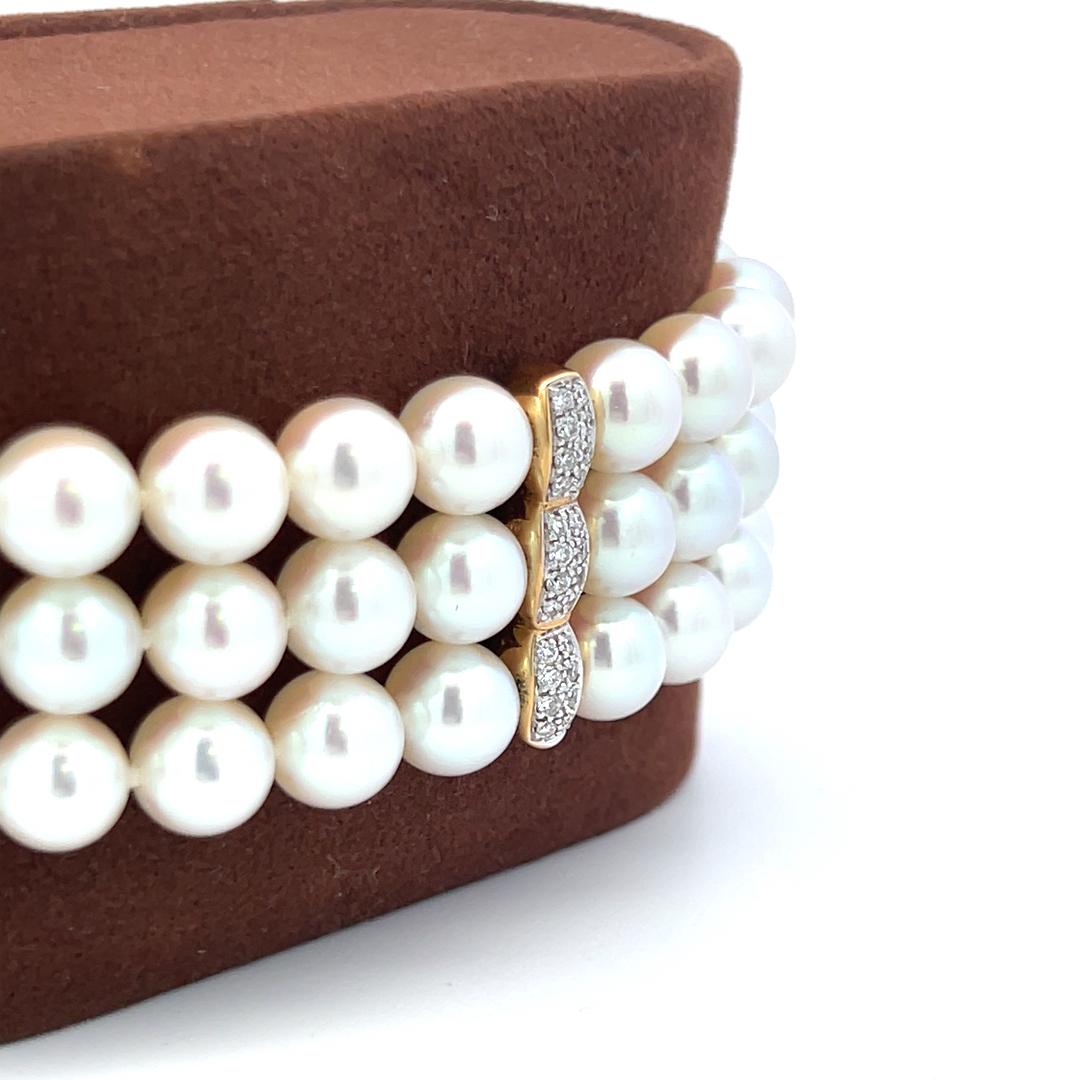 Mikimoto 18K YG Bead Bracelet with 0.68 Carat Diamonds and 6.5-6.9 MM Pearl