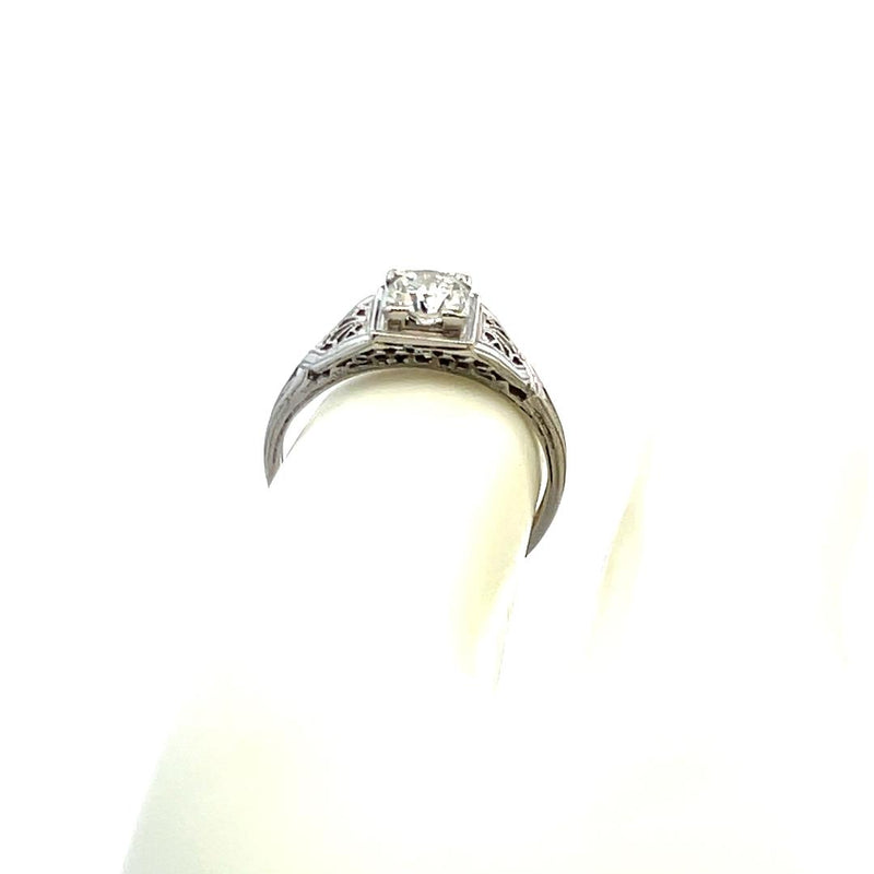 0.56 Carat Old European Cut H VS Diamond Platinum Filigree Ring