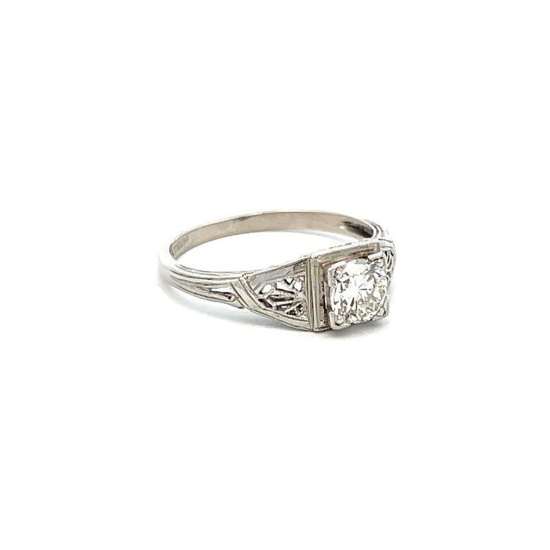 0.56 Carat Old European Cut H VS Diamond Platinum Filigree Ring