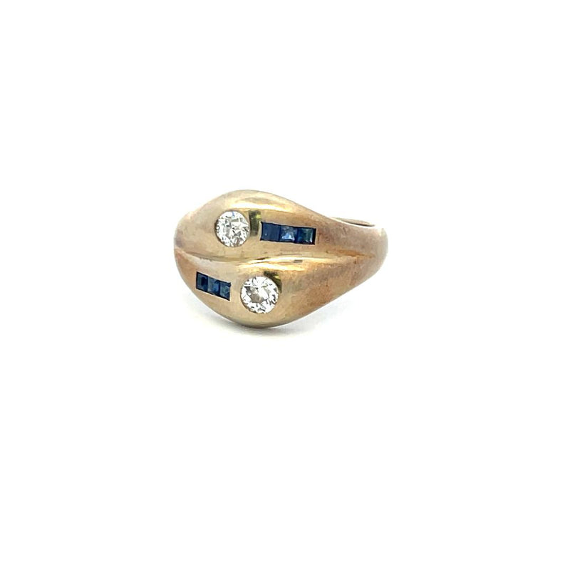 0.36 Carat Round Brilliant Diamond 0.12 Carat Sapphire 14 Karat WG Cocktail Ring