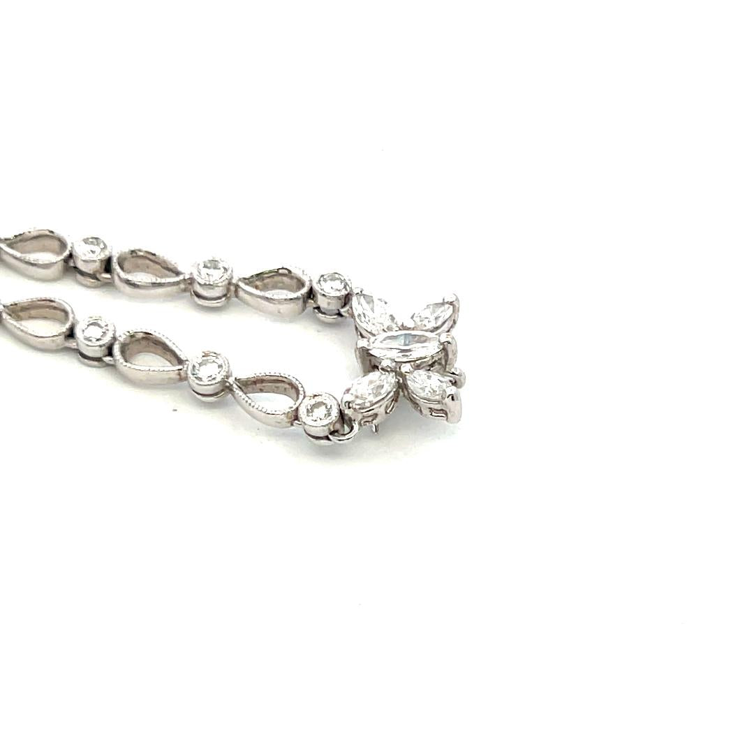 1.55 Carat Circular Brilliant and Marquis Shape Diamond 18K WG Station Necklace