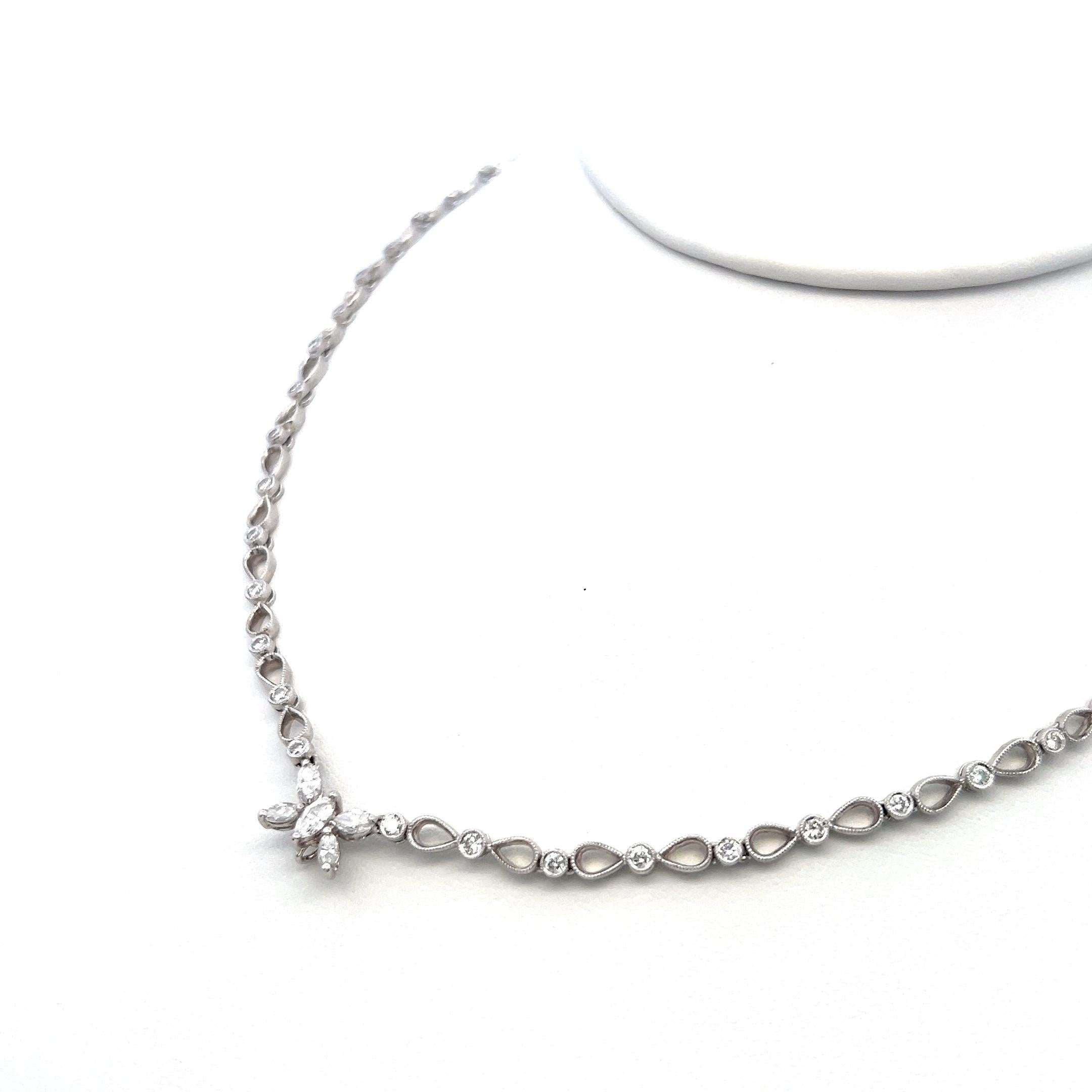 1.55 Carat Circular Brilliant and Marquis Shape Diamond 18K WG Station Necklace