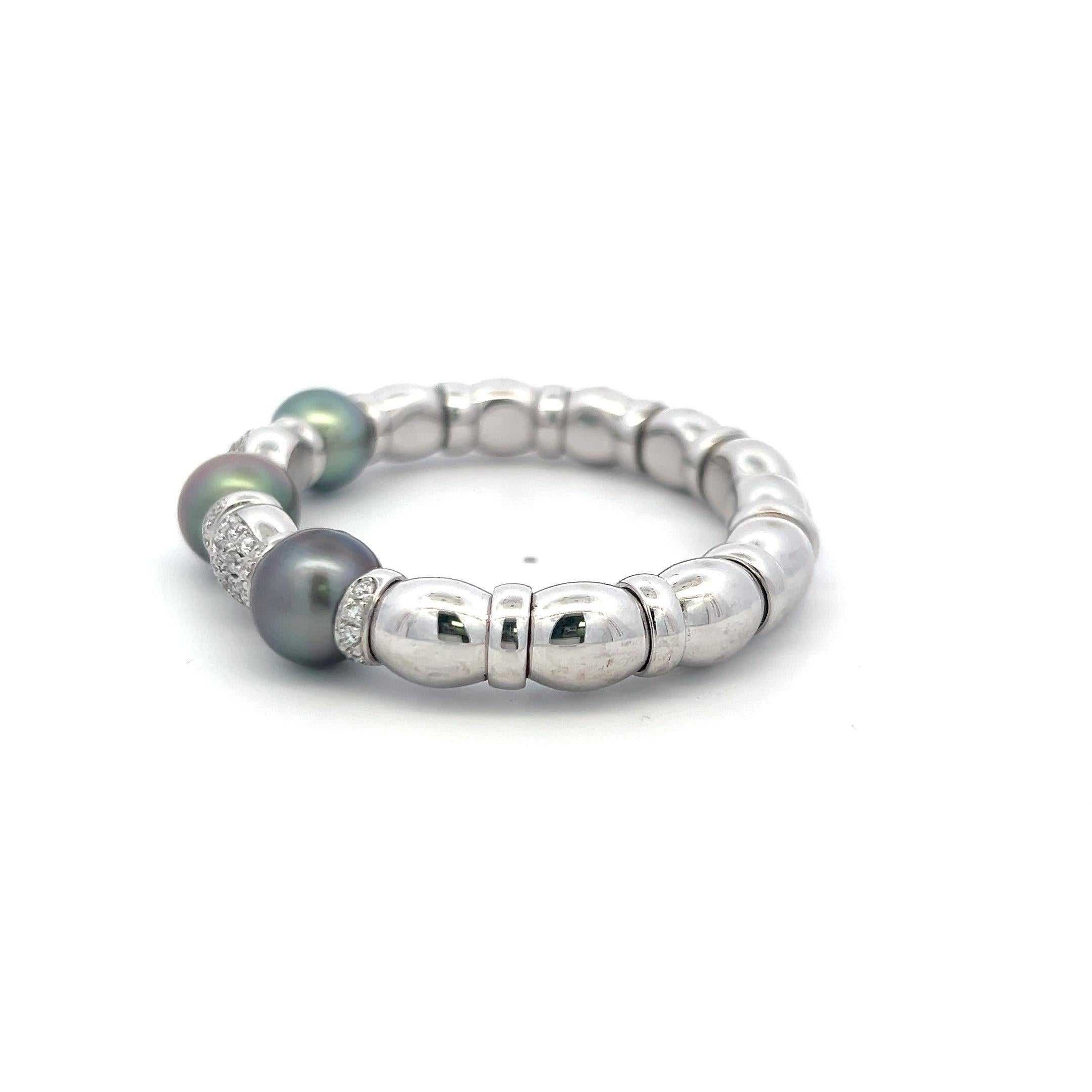 18K WG Bangle Bracelet with 2.5 Carat Round I SI Diamonds and 11.2-11.6mm Pearls
