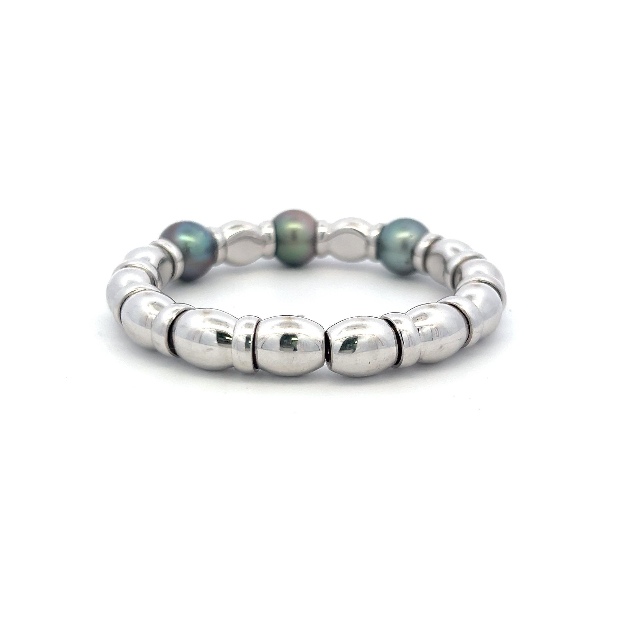 18K WG Bangle Bracelet with 2.5 Carat Round I SI Diamonds and 11.2-11.6mm Pearls