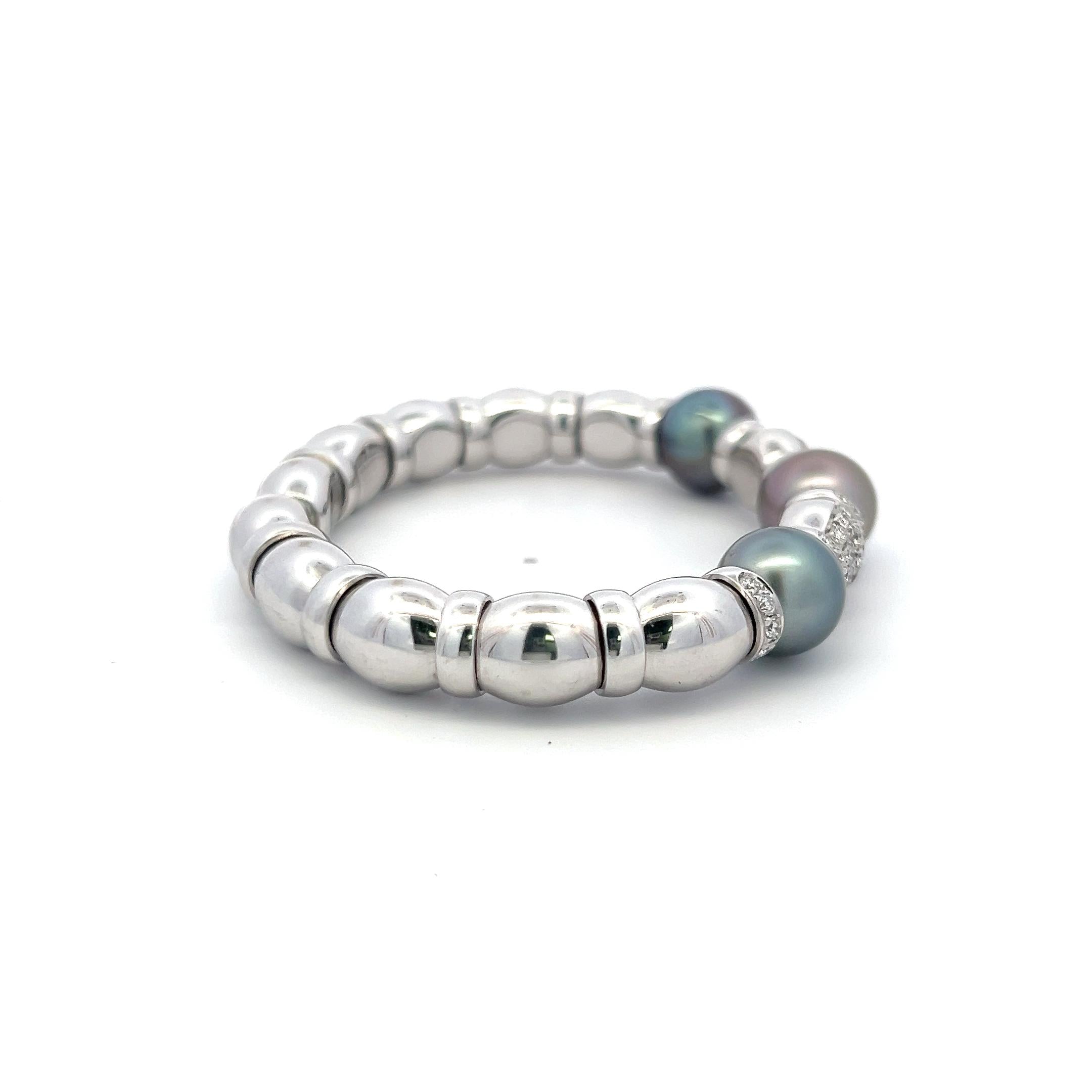 18K WG Bangle Bracelet with 2.5 Carat Round I SI Diamonds and 11.2-11.6mm Pearls