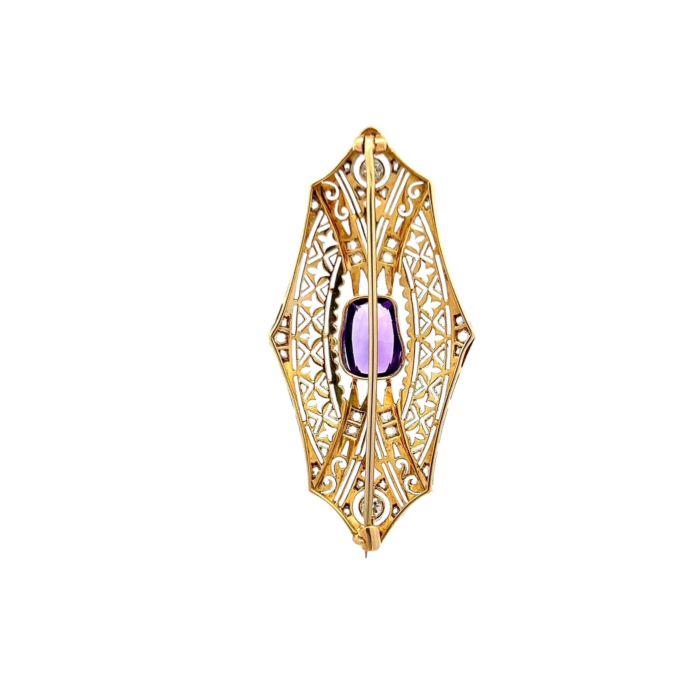 2.50 Carat Amethysts 0.35 Carat Old European Cut Diamond Platinum Pin Brooch