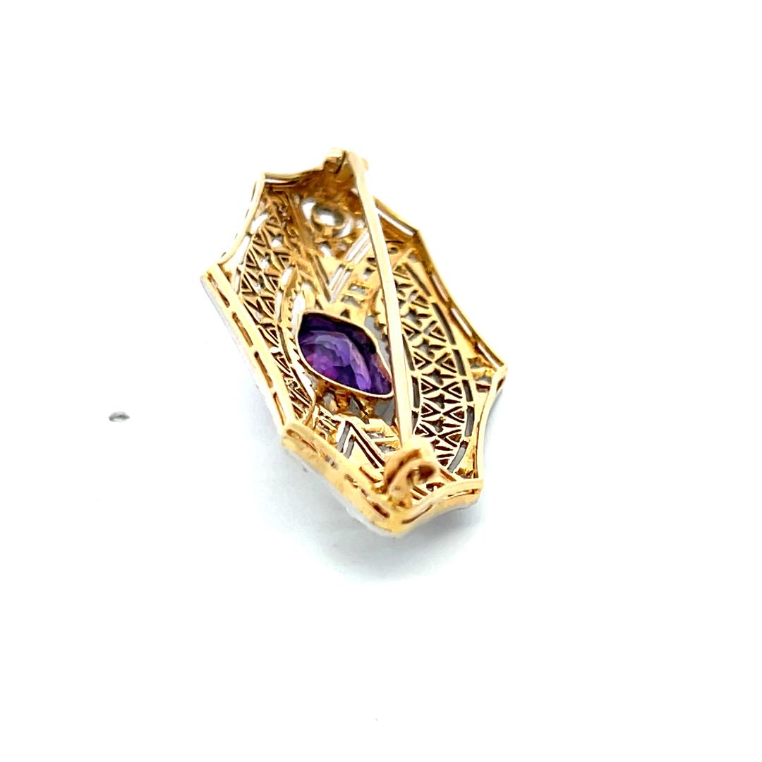 2.50 Carat Amethysts 0.35 Carat Old European Cut Diamond Platinum Pin Brooch