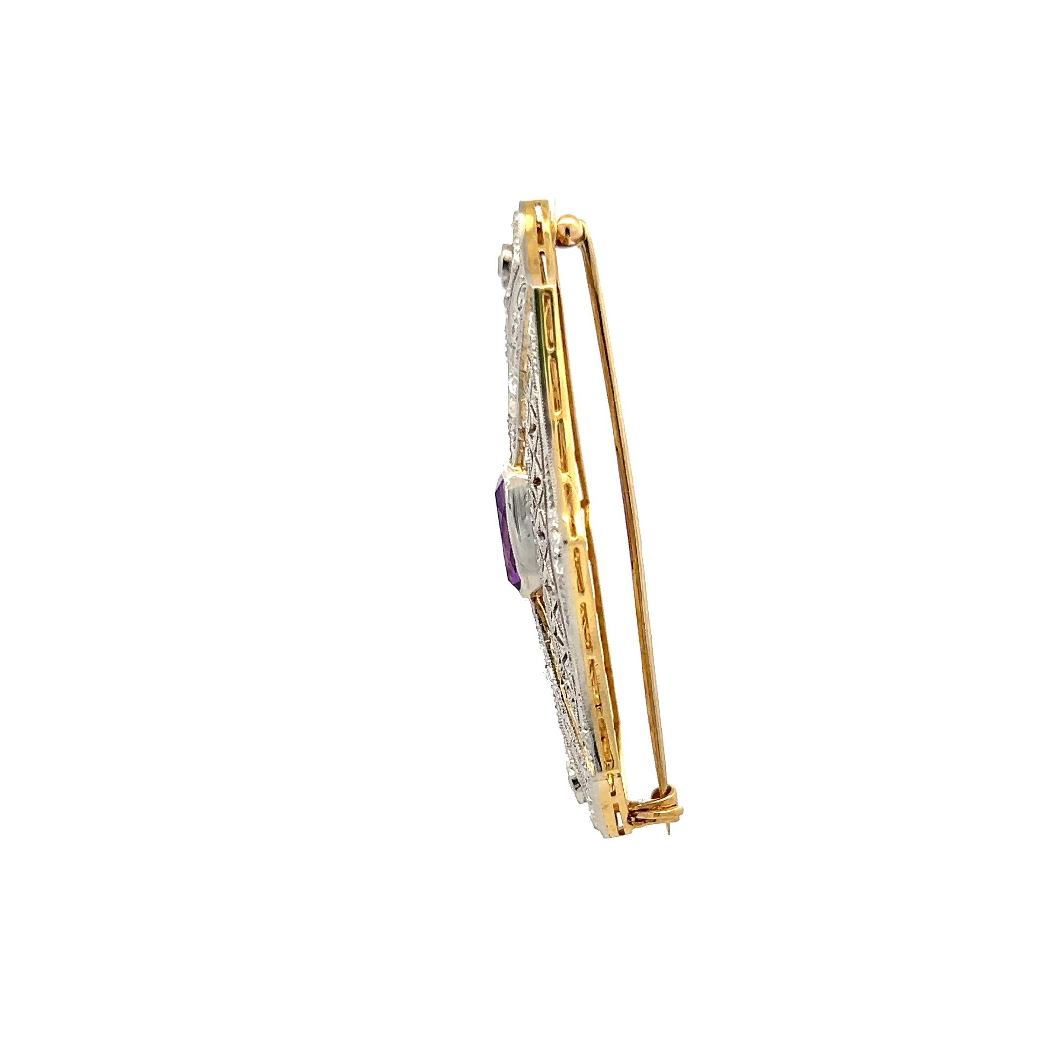 2.50 Carat Amethysts 0.35 Carat Old European Cut Diamond Platinum Pin Brooch