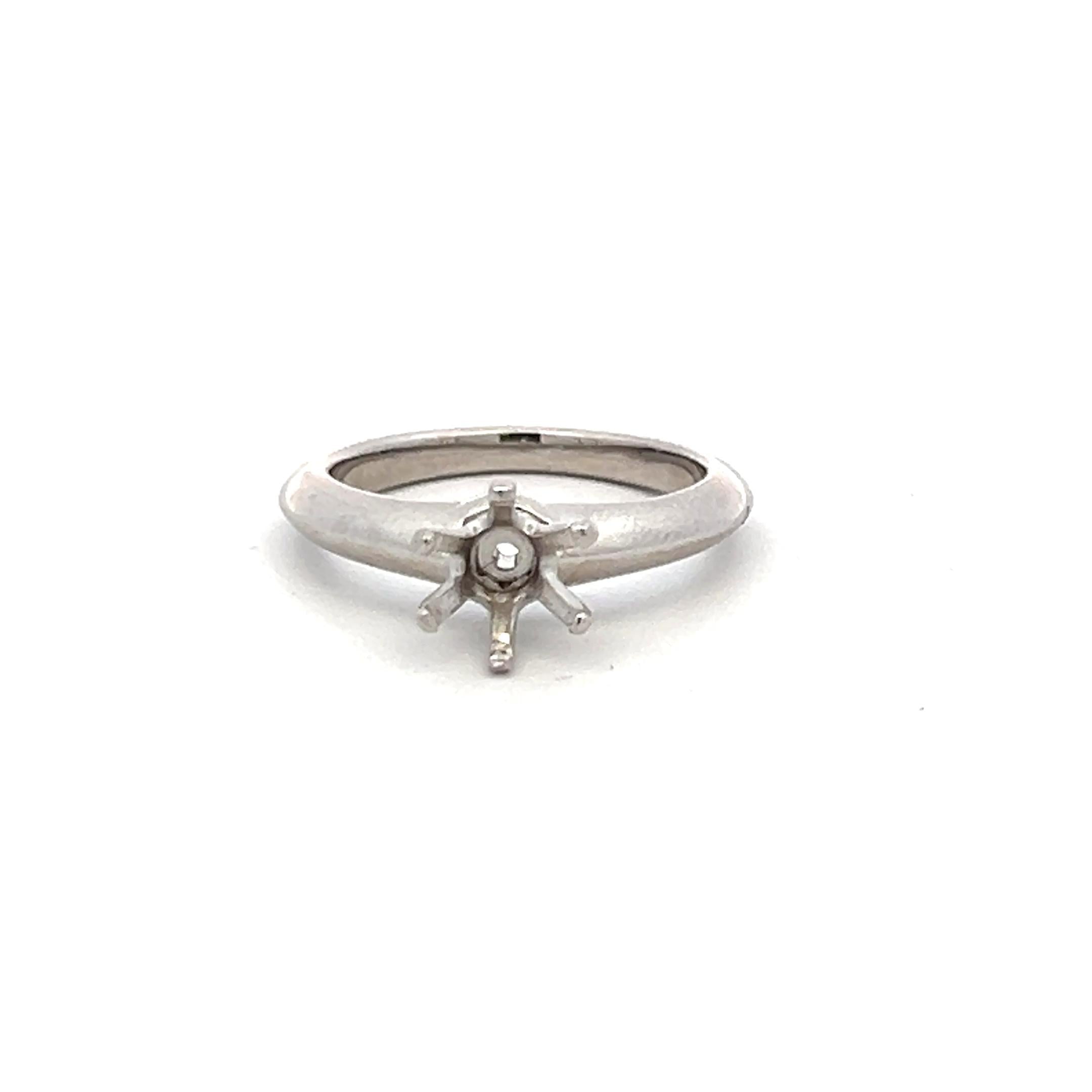 Tiffany & Co Vintage 5.10 Grams Size 4 Platinum Semi Mount Ring Holds 0.8 carat
