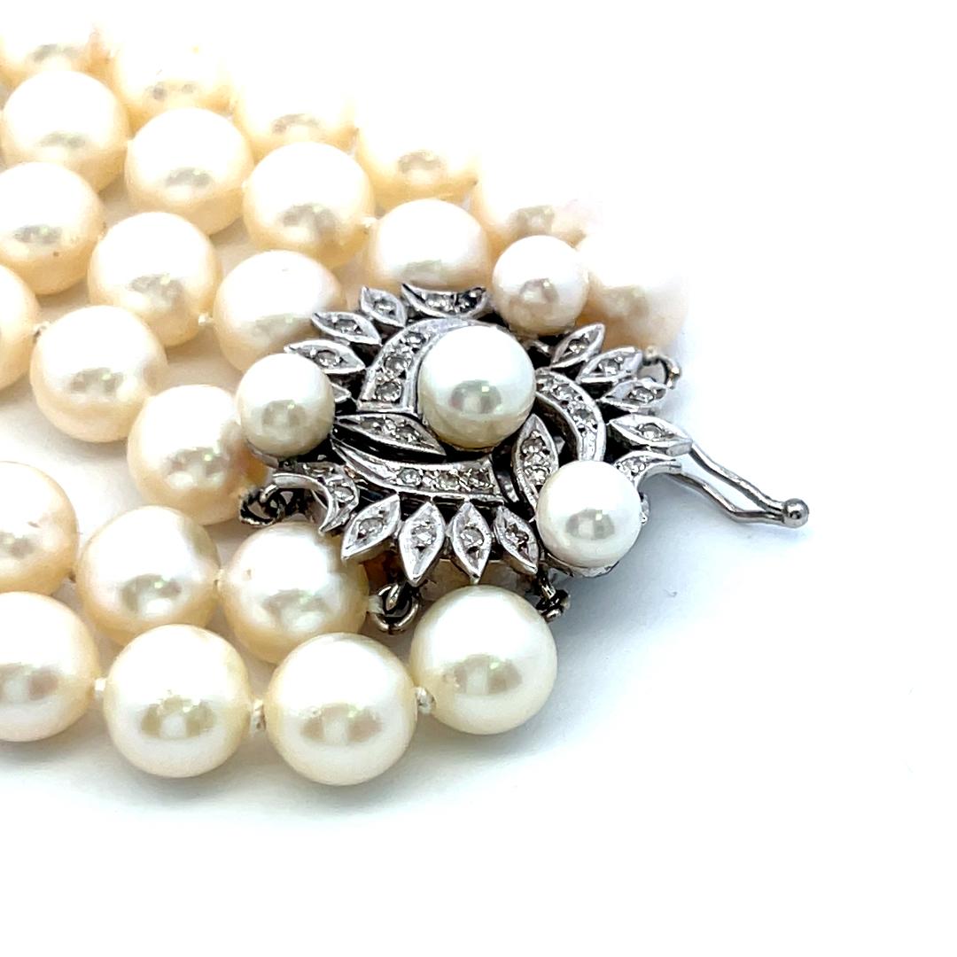 5.9-9.00MM Pearl 0.45 Carat Round Brilliant Diamond 14K WG Choker Necklace