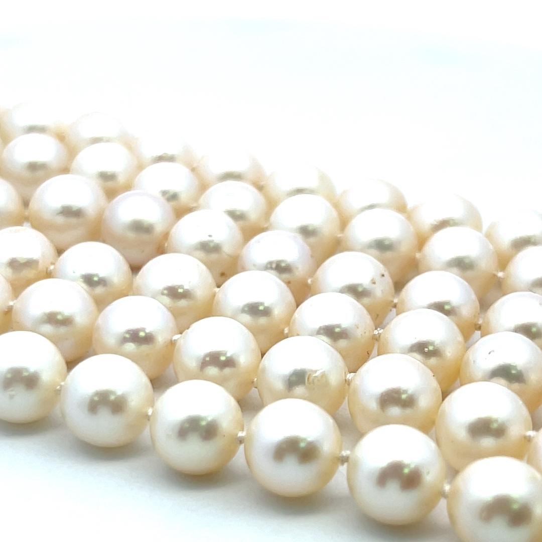 5.9-9.00MM Pearl 0.45 Carat Round Brilliant Diamond 14K WG Choker Necklace