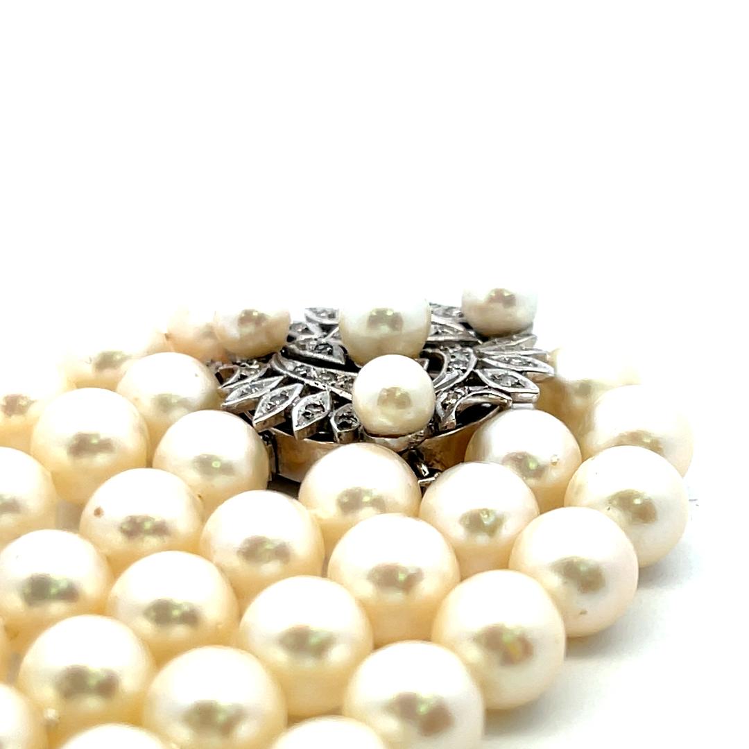 5.9-9.00MM Pearl 0.45 Carat Round Brilliant Diamond 14K WG Choker Necklace