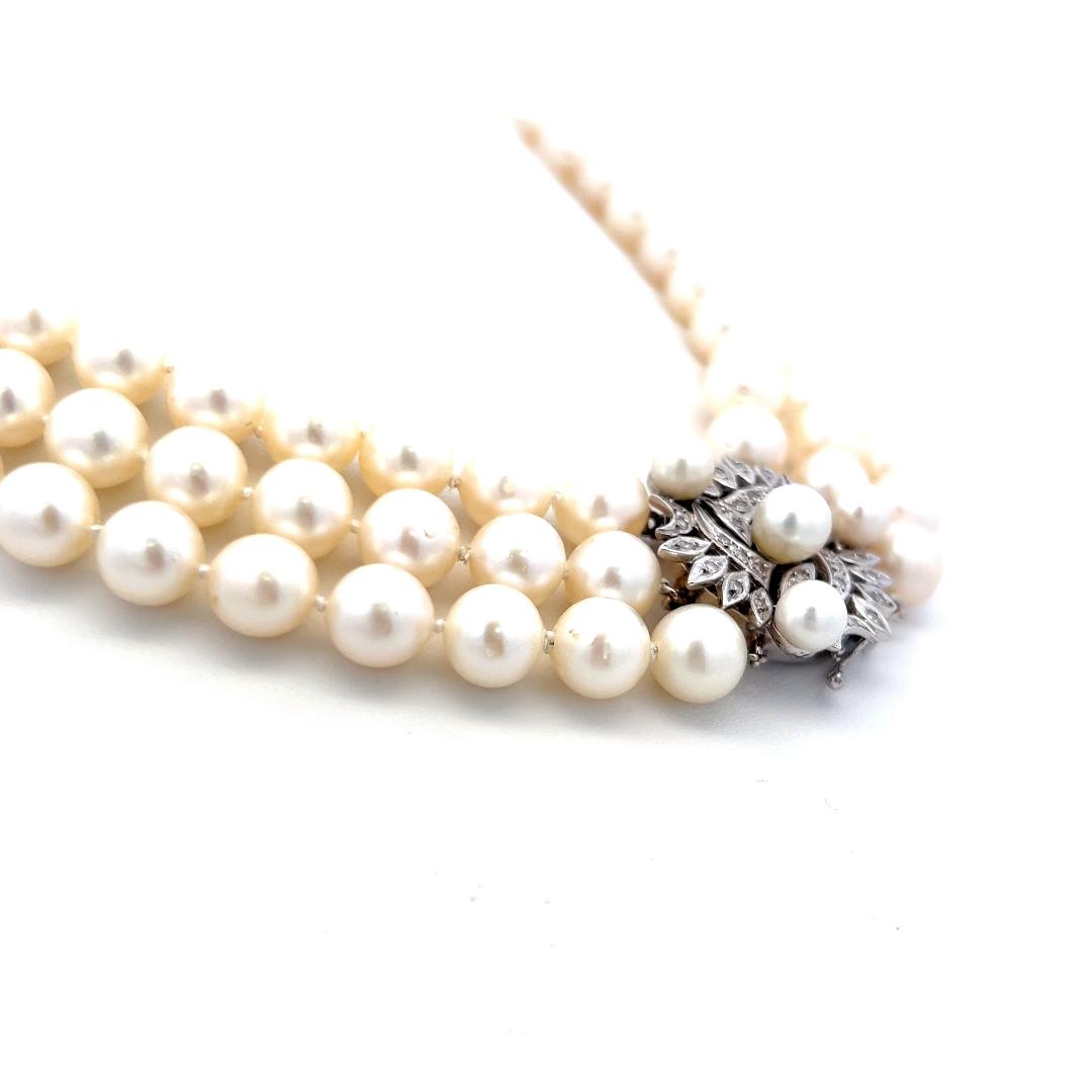 14K WG Choker Necklace with 0.45 Carat Round H SI Diamonds and 5.9-9.00mm Pearls
