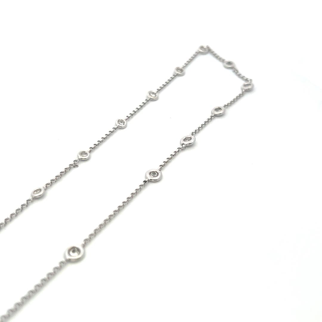 3.80 Carat Round Brilliant Diamond 14K White Gold Bezel-Set Station Necklace