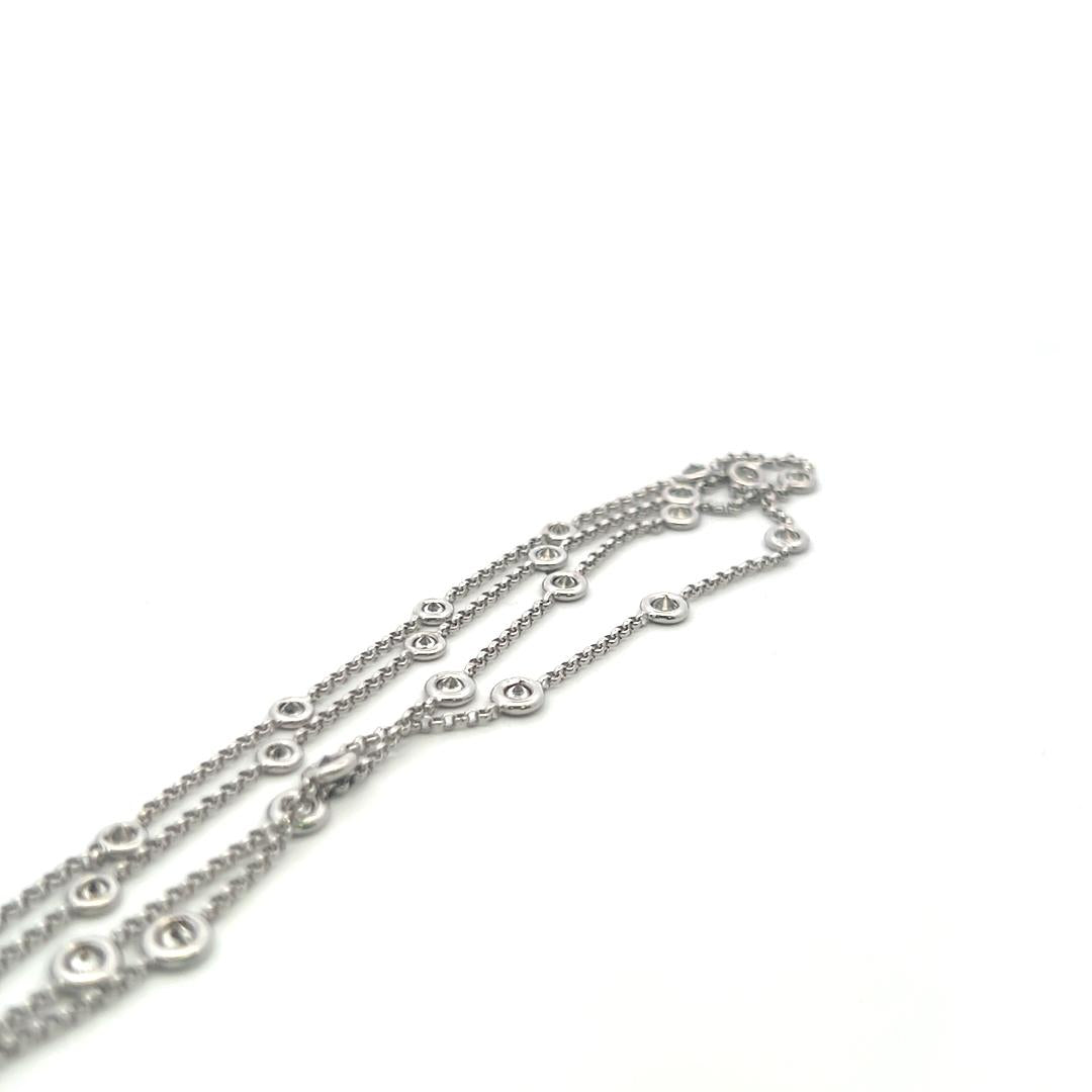 Vintage 14K White Gold Station Necklace with 2 Carat Round H-SI Diamonds