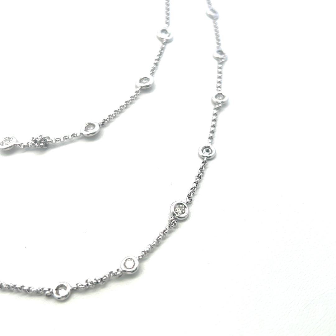 Vintage 14K White Gold Station Necklace with 2 Carat Round H-SI Diamonds