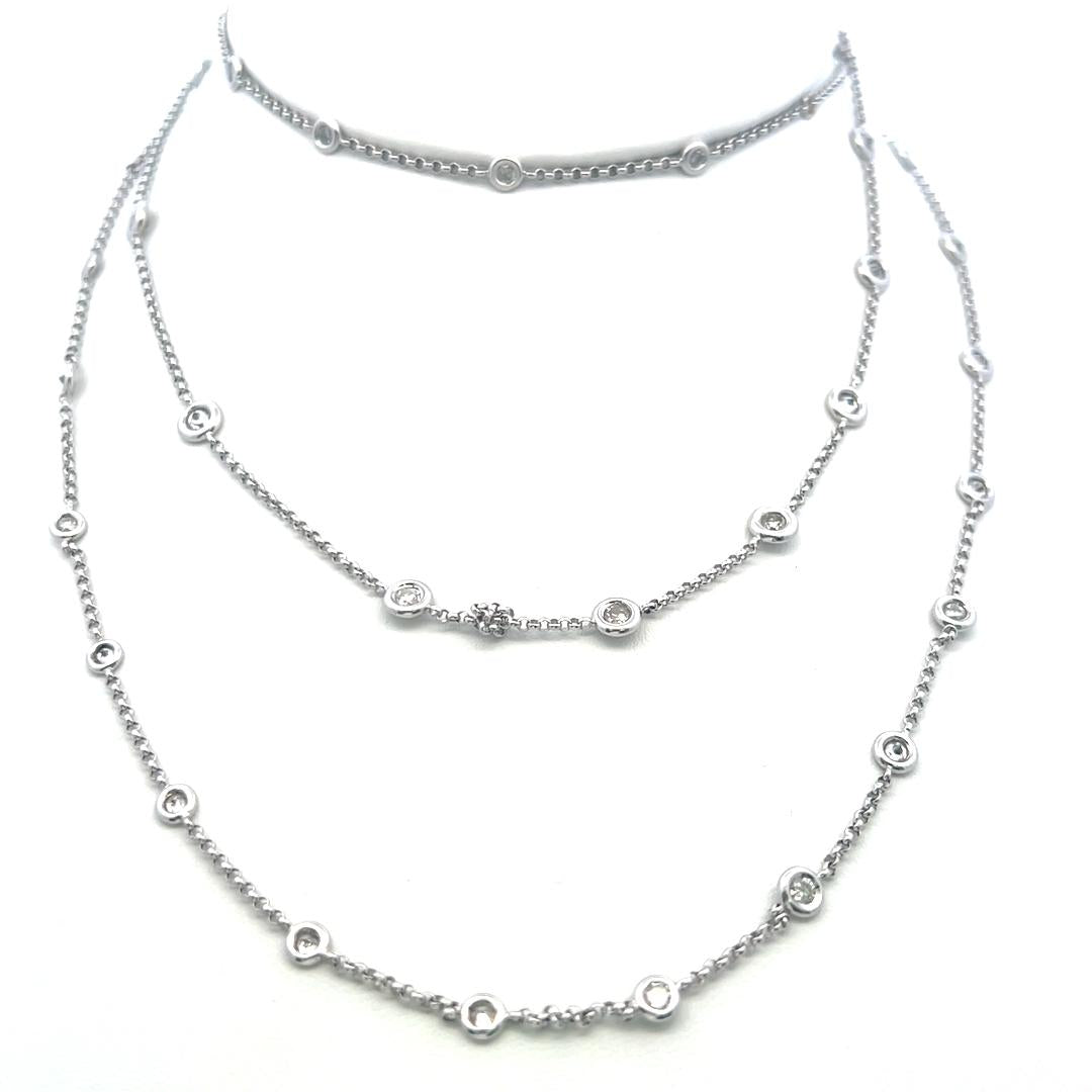3.80 Carat Round Brilliant Diamond 14K White Gold Bezel-Set Station Necklace