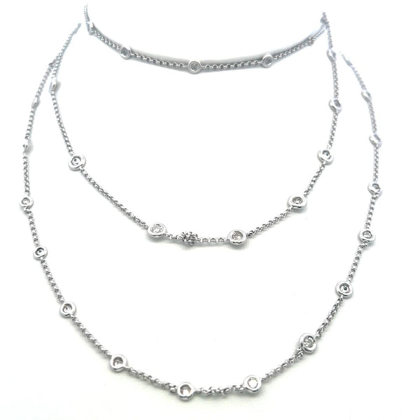 3.80 Carat Round Brilliant Diamond 14K White Gold Bezel-Set Station Necklace