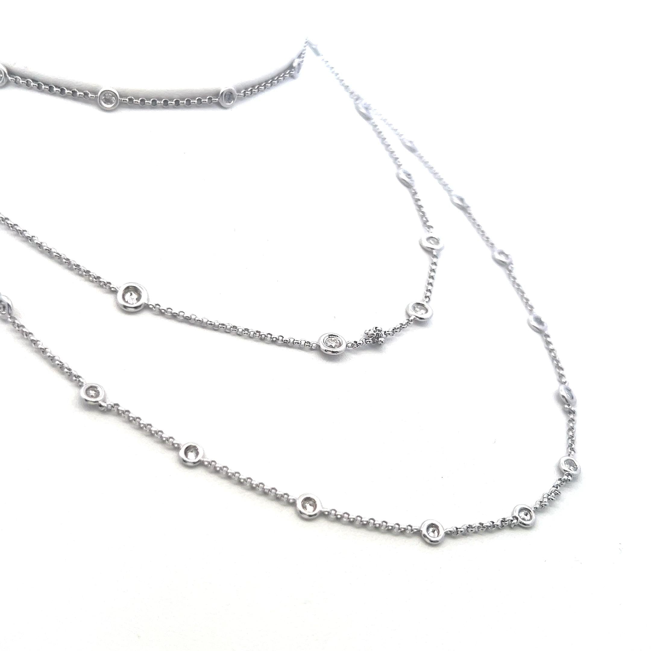 Vintage 14K White Gold Station Necklace with 2 Carat Round H-SI Diamonds